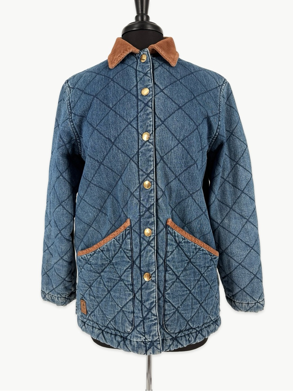 Vintage LRL Ralph Lauren Quilted Denim Chore Barn Jacket Size Small 90s Corduroy